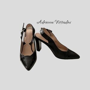 Adrienne Vittadini Women Black Sling Back Block High Heel Pump Shoe Size 8M.